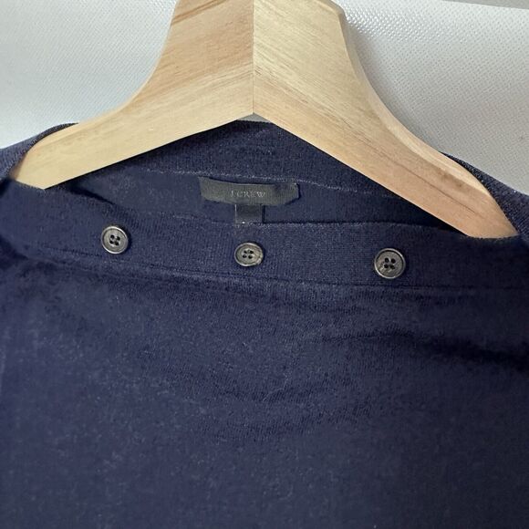 J.Crew Sweater Buttoned Boat Neck Navy Blue Nautical Coastal Casual Womens S/M - Picture 2 of 7